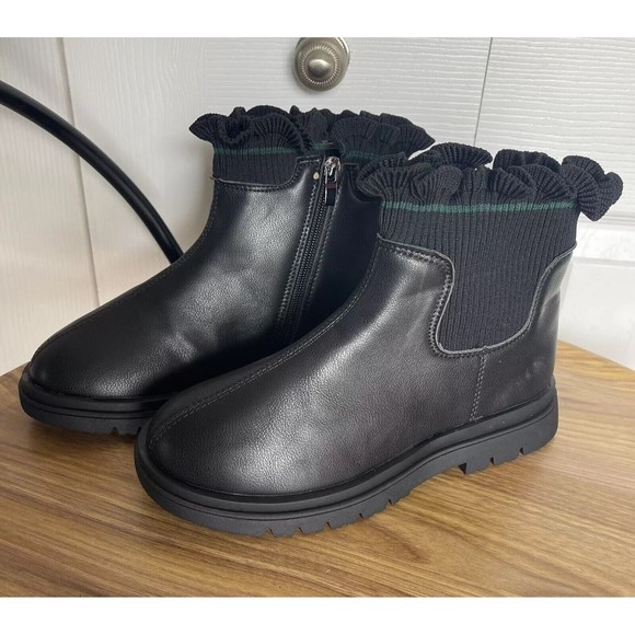 Booties Black Chelsea Big Girls Ankle Boots Size EU 36 US 6 Casual Warm Side Zip - Picture 2 of 16